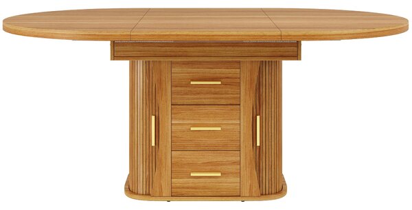 Extendable Dining Table with 3-Tier Hidden Storage and Sliding Rail, Round Kitchen Table for 6 People, 118-158L x 118W x 77H cm, Walnut Aosom UK