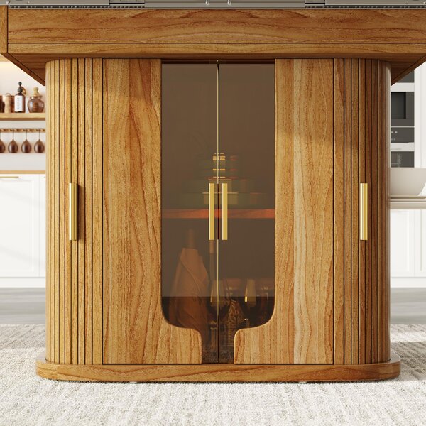 Extendable Dining Table with Hidden Storage and Glass Doors, Round Kitchen Table for 6 People, 118-158L x 118W x 77H cm, Walnut Aosom UK