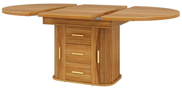 Extendable Dining Table with 3-Tier Hidden Storage and Sliding Rail, Round Kitchen Table for 6 People, 118-158L x 118W x 77H cm, Walnut Aosom UK