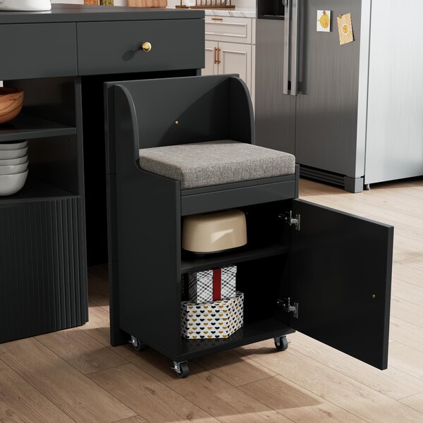 Adjustable Kitchen Island with 2 Stools, 6-Drawer and Generous worktop, Versatile Sideboard with Open Shelves, 140L x 40W x 89H cm, Black Aosom UK