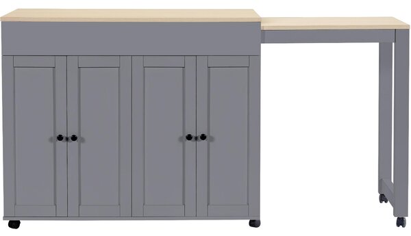 Space‑Saving Dining Table with 6 Adjustable Shelves & Storage Cabinet, Extendable Bar Table for 4–6 People, 118L-180 x 50W x 94H cm, Gray Aosom UK