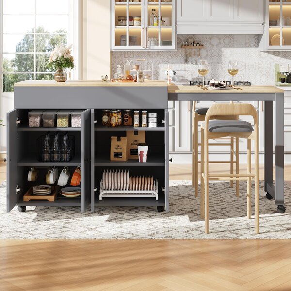 Space‑Saving Dining Table with 6 Adjustable Shelves & Storage Cabinet, Extendable Bar Table for 4–6 People, 118L-180 x 50W x 94H cm, Gray Aosom UK
