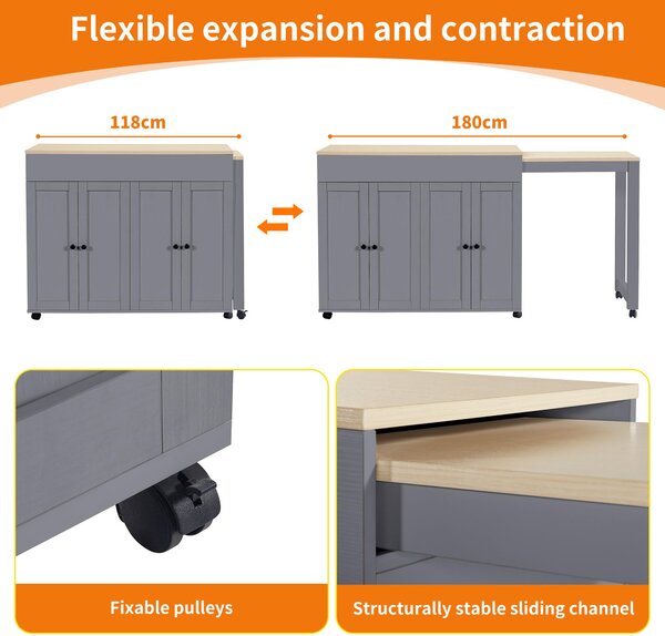 Space‑Saving Dining Table with 6 Adjustable Shelves & Storage Cabinet, Extendable Bar Table for 4–6 People, 118L-180 x 50W x 94H cm, Gray Aosom UK