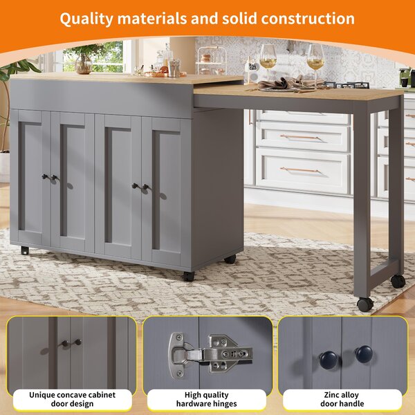 Space‑Saving Dining Table with 6 Adjustable Shelves & Storage Cabinet, Extendable Bar Table for 4–6 People, 118L-180 x 50W x 94H cm, Gray Aosom UK