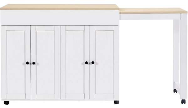 Modern Bar Table with 6 Adjustable Shelves and Storage Cabinet, Extendable Dining Table for 4–6 People, 118-180L x 50W x 94H cm, White Aosom UK