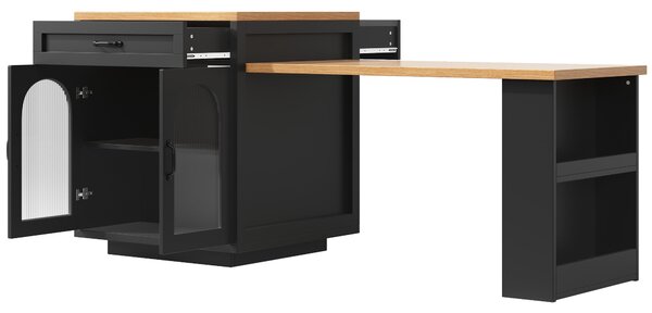 Extendable Kitchen Island with App-Controlled RGB LED Lighting, Versatile Cabinet for Dining or Preparation, 126-196L x 59W x 94H cm, Black Aosom UK