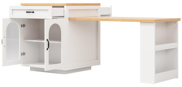 Extendable Kitchen Island with App-Controlled RGB Lighting, Versatile Storage Cabinet with Adjustable Shelf, 126-196L x 59W x 94H cm, White Aosom UK