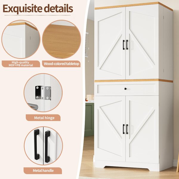 Tall Kitchen Sideboard with Maximised Storage and Anti-Tip Safety, Double-Door Cabinets for Dining Room, 80L x 40W x 180H cm, White Aosom UK