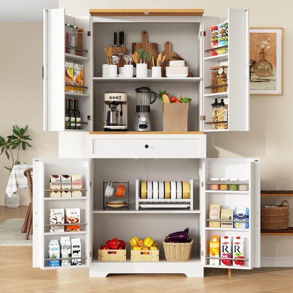 Tall Kitchen Sideboard with Maximised Storage and Anti-Tip Safety, Double-Door Cabinets for Dining Room, 80L x 40W x 180H cm, White Aosom UK