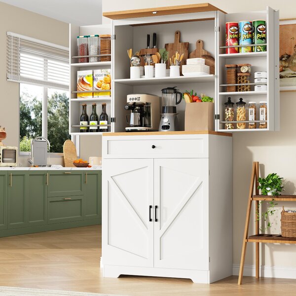 Tall Kitchen Sideboard with Maximised Storage and Anti-Tip Safety, Double-Door Cabinets for Dining Room, 80L x 40W x 180H cm, White Aosom UK