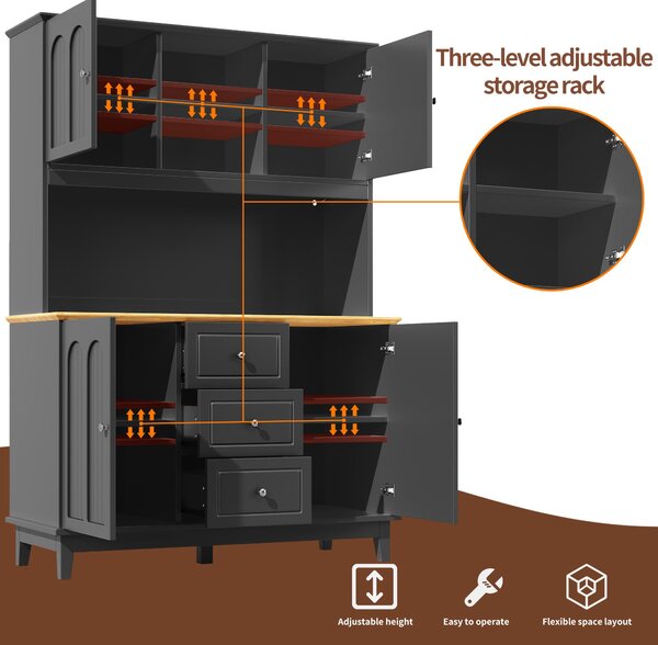 Tall Kitchen Sideboard Cabinet with App-Controlled Changing LED Lighting, Cupboard with Open Display Shelf, 120L x 40W x 180H cm, Black Aosom UK