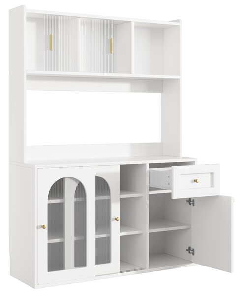 Stylish Kitchen Cabinet with App-Controlled LED and Music-Sync Lighting, Tall Buffet Sideboard for Living Area, 120L x 35W x 167H cm, White Aosom UK