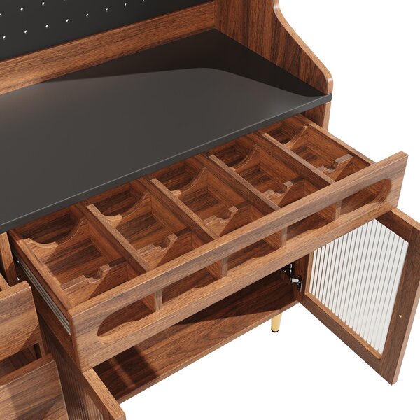 Stylish Highboard with LED Lighting & App Control, Freestanding Storage Cabinet with Adjustable Shelves, 145L x 39W x 171H cm, Walnut Aosom UK