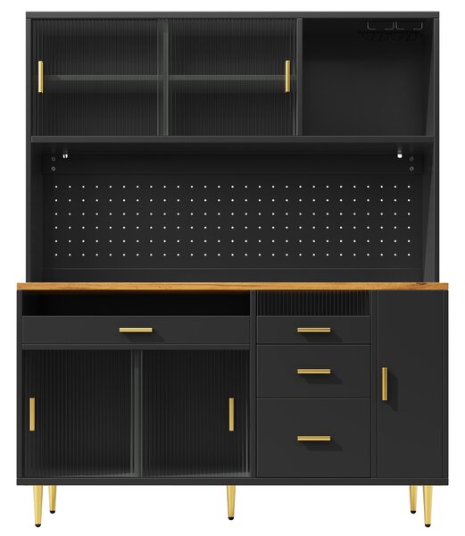 Modern Highboard with Height-Adjustable Shelves & App-Controlled LED, Tall Cabinet for Living, Dining Area, 145L x 39W x 171H cm, Black Aosom UK