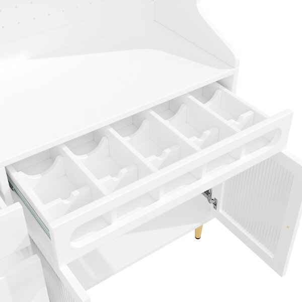 Freestanding Highboard with LED Lighting & Pull-Out Wine Rack, Tall Storage Cabinet with Sliding Glass Doors, 145L x 39W x 171H cm, White Aosom UK