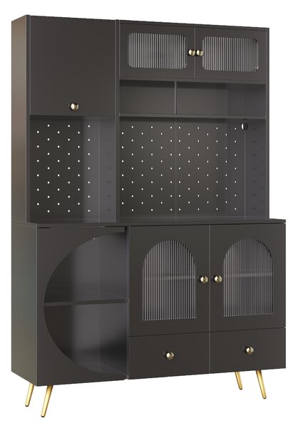 Tall Kitchen Cabinet with Built‑In Power Outlets & 2 USB Ports, Modern Sideboard with App-Controlled LED, 120L x 40W x 176H cm, Black Aosom UK