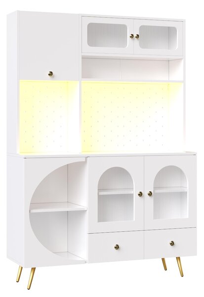 Tall Kitchen Cabinet with Built‑In Power Outlets & 2 USB Ports, Modern Sideboard with App-Controlled LED, 120L x 40W x 176H cm, White Aosom UK