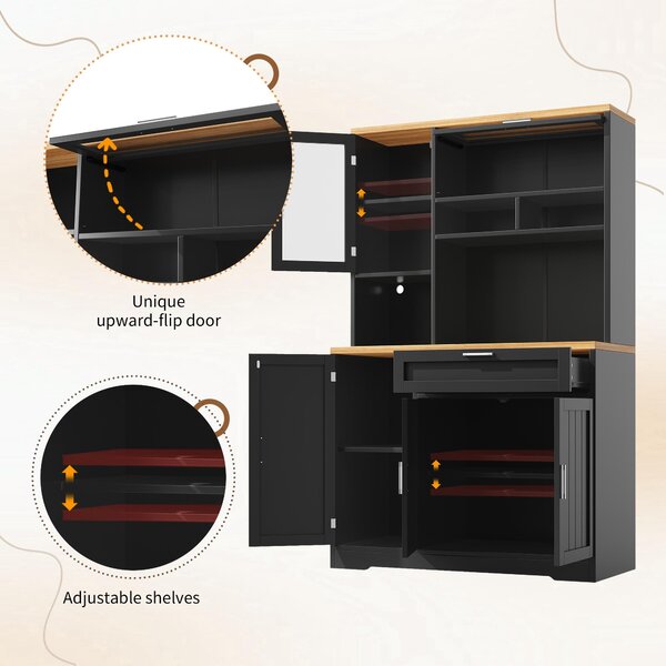 Tall Display Cabinet with USB-Powered App-Controlled LED Lighting, Modern Sideboard for Kitchen, Living Areas, 104L x 40W x 180H cm, Black Aosom UK