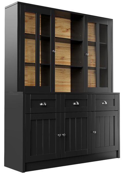 Freestanding Display Cabinet with Adjustable Shelves & Soft-Close Hinges, Tall Sideboard for Living Area, 140L x 38.5W x 175H cm, Black Aosom UK