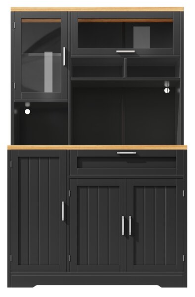 Tall Display Cabinet with USB-Powered App-Controlled LED Lighting, Modern Sideboard for Kitchen, Living Areas, 104L x 40W x 180H cm, Black Aosom UK