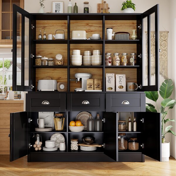 Freestanding Display Cabinet with Adjustable Shelves & Soft-Close Hinges, Tall Sideboard for Living Area, 140L x 38.5W x 175H cm, Black Aosom UK