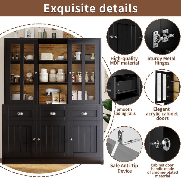 Freestanding Display Cabinet with Adjustable Shelves & Soft-Close Hinges, Tall Sideboard for Living Area, 140L x 38.5W x 175H cm, Black Aosom UK