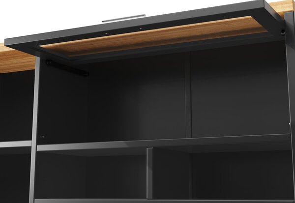 Tall Display Cabinet with USB-Powered App-Controlled LED Lighting, Modern Sideboard for Kitchen, Living Areas, 104L x 40W x 180H cm, Black Aosom UK