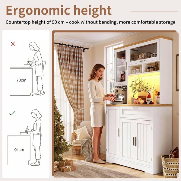Tall Display Cabinet with 3-Door Storage and Large Worktop, Versatile Sideboard for Kitchen and Living Area, 104L x 40W x 180H cm, White Aosom UK