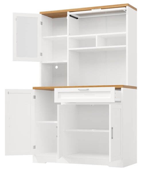 Tall Display Cabinet with 3-Door Storage and Large Worktop, Versatile Sideboard for Kitchen and Living Area, 104L x 40W x 180H cm, White Aosom UK