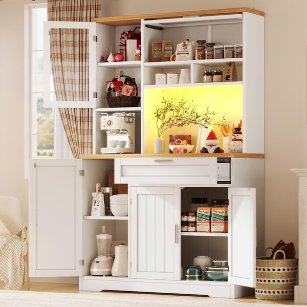 Tall Display Cabinet with 3-Door Storage and Large Worktop, Versatile Sideboard for Kitchen and Living Area, 104L x 40W x 180H cm, White Aosom UK
