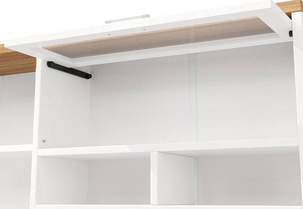 Tall Display Cabinet with 3-Door Storage and Large Worktop, Versatile Sideboard for Kitchen and Living Area, 104L x 40W x 180H cm, White Aosom UK