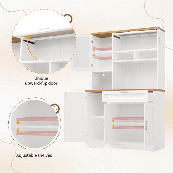 Tall Display Cabinet with 3-Door Storage and Large Worktop, Versatile Sideboard for Kitchen and Living Area, 104L x 40W x 180H cm, White Aosom UK