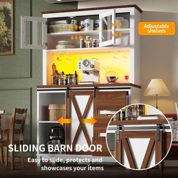 Modern Cabinet with App-Controlled RGB LED Lighting and Music Sync, Tall Sideboard with Adjustable Shelves, 104L x 40W x 180H cm, White Aosom UK