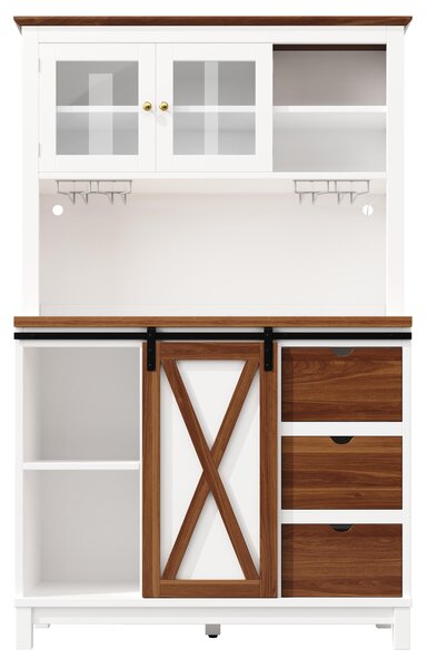 Modern Cabinet with App-Controlled RGB LED Lighting and Music Sync, Tall Sideboard with Adjustable Shelves, 104L x 40W x 180H cm, White Aosom UK