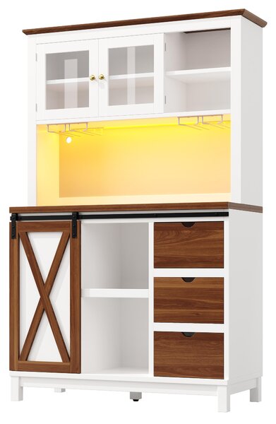 Modern Cabinet with App-Controlled RGB LED Lighting and Music Sync, Tall Sideboard with Adjustable Shelves, 104L x 40W x 180H cm, White Aosom UK
