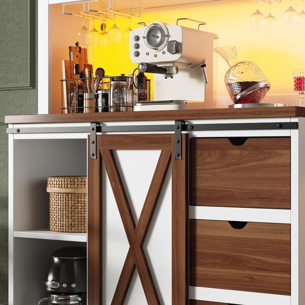 Modern Cabinet with App-Controlled RGB LED Lighting and Music Sync, Tall Sideboard with Adjustable Shelves, 104L x 40W x 180H cm, White Aosom UK