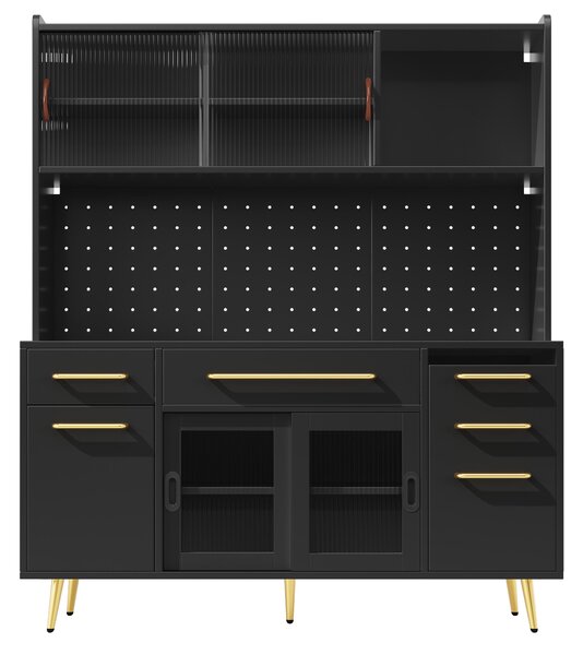 Modern Sideboard with App-Controlled LED Lighting and Music Mode, Tall Cabinet for Kitchen and Living Room, 145L x 39W x 171H cm, Black Aosom UK