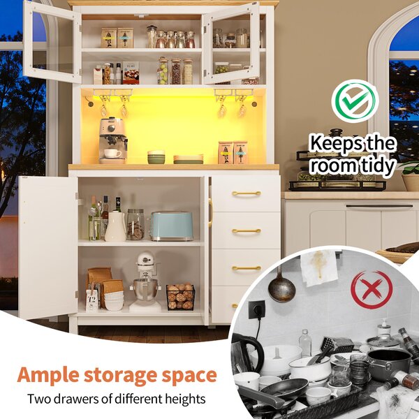 Stylish Sideboard with App-Controlled Built-In LED Light Strip, Practical Cabinet for Kitchen & Living Area, 105.5L x 40W x 180H cm, White Aosom UK
