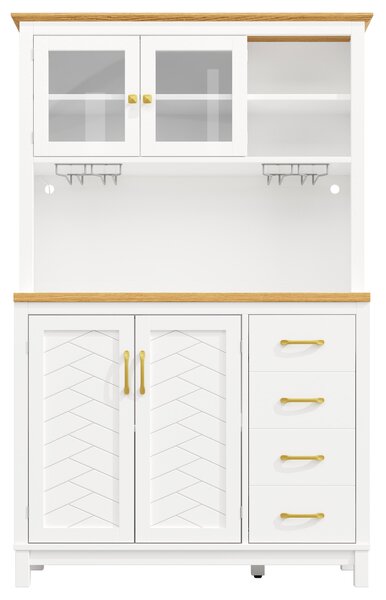 Stylish Sideboard with App-Controlled Built-In LED Light Strip, Practical Cabinet for Kitchen & Living Area, 105.5L x 40W x 180H cm, White Aosom UK