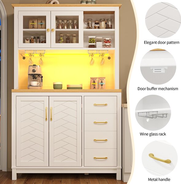 Stylish Sideboard with App-Controlled Built-In LED Light Strip, Practical Cabinet for Kitchen & Living Area, 105.5L x 40W x 180H cm, White Aosom UK
