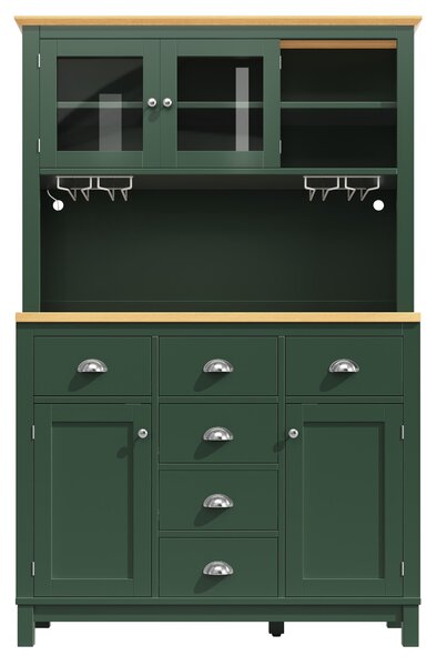 Farmhouse Style Sideboard with Spacious Shelves and Drawers, Versatile Storage Cabinet with Drink Holders, 104L x 40W x 180H cm, Green Aosom UK