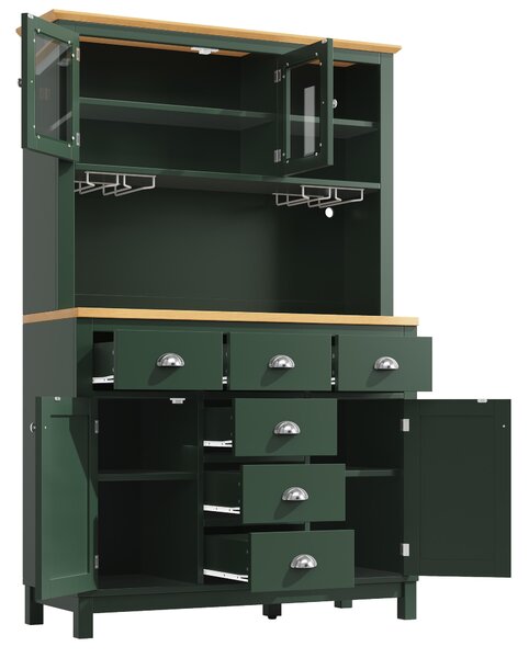 Farmhouse Style Sideboard with Spacious Shelves and Drawers, Versatile Storage Cabinet with Drink Holders, 104L x 40W x 180H cm, Green Aosom UK