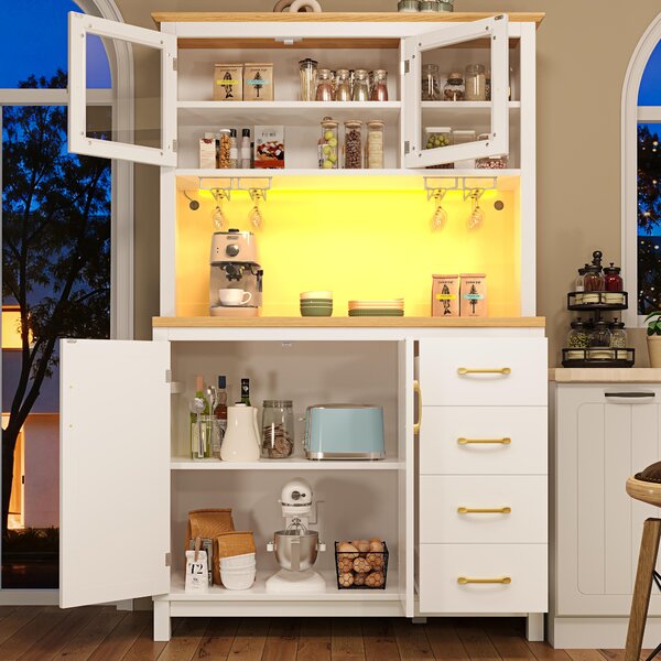 Stylish Sideboard with App-Controlled Built-In LED Light Strip, Practical Cabinet for Kitchen & Living Area, 105.5L x 40W x 180H cm, White Aosom UK