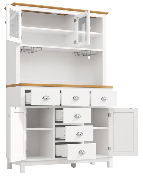 Farmhouse Style Sideboard with Spacious Shelves and Drawers, Versatile Storage Cabinet with Drink Holders, 104L x 40W x 180H cm, White Aosom UK