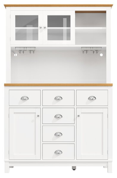 Farmhouse Style Sideboard with Spacious Shelves and Drawers, Versatile Storage Cabinet with Drink Holders, 104L x 40W x 180H cm, White Aosom UK