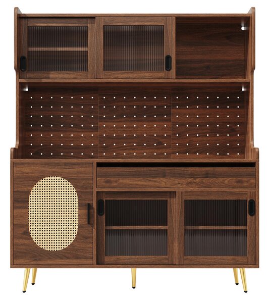 Country Style Sideboard with App-Controlled LED Light Strip, Sturdy Cabinet for Living & Dining Area, 145L x 39W x 171H cm, Brown Aosom UK