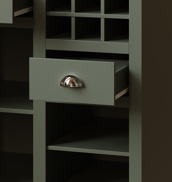 Tall Kitchen Cabinet with Glass Doors and LED Lighting, Versatile Sideboard with Adjustable Shelves, 120L x 45W x 188H cm, Antique Green Aosom UK