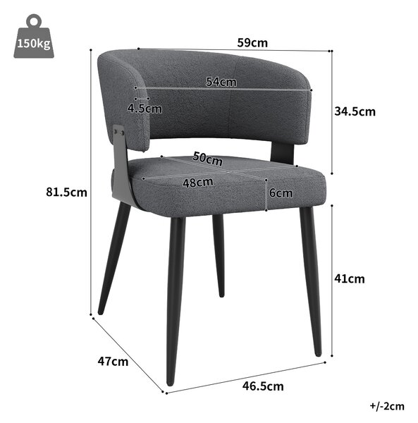 Set of 6 Modern Dining Chairs with High‑Resilience Foam Seat, Upholstered Chairs with Ergonomic Curved Back, 54L x 50W x 81.5H cm, Gray Aosom UK