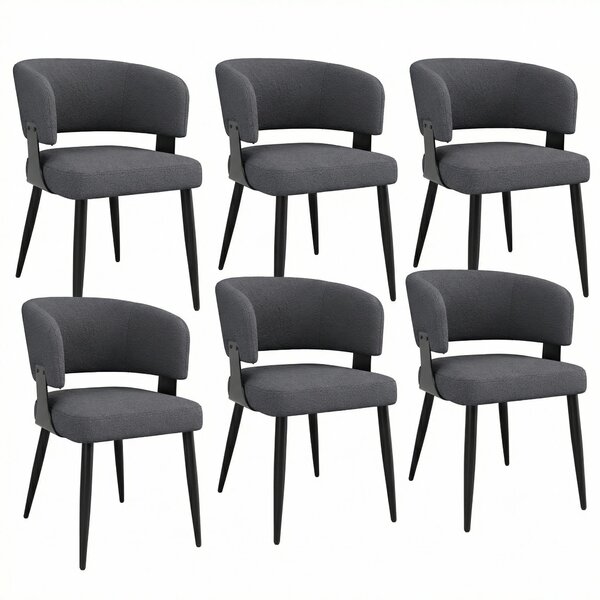 Set of 6 Modern Dining Chairs with High‑Resilience Foam Seat, Upholstered Chairs with Ergonomic Curved Back, 54L x 50W x 81.5H cm, Gray Aosom UK