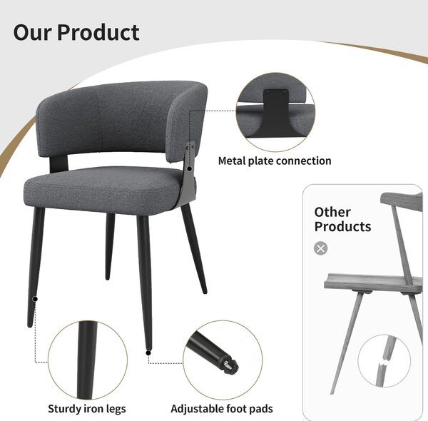 Set of 6 Modern Dining Chairs with High‑Resilience Foam Seat, Upholstered Chairs with Ergonomic Curved Back, 54L x 50W x 81.5H cm, Gray Aosom UK